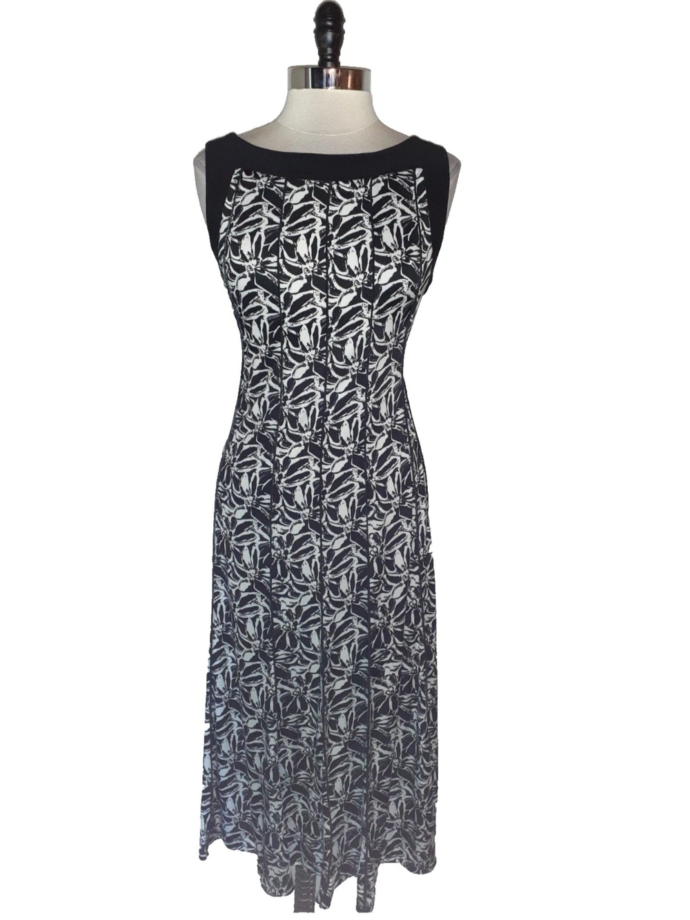 "Perceptions New York" Black & White Floral Sleeveless Dress - Sz: XL - EUC
